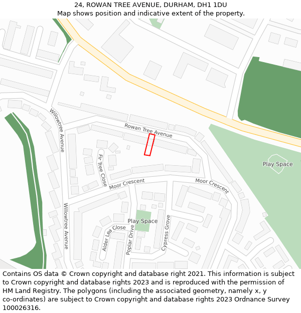 24, ROWAN TREE AVENUE, DURHAM, DH1 1DU: Location map and indicative extent of plot