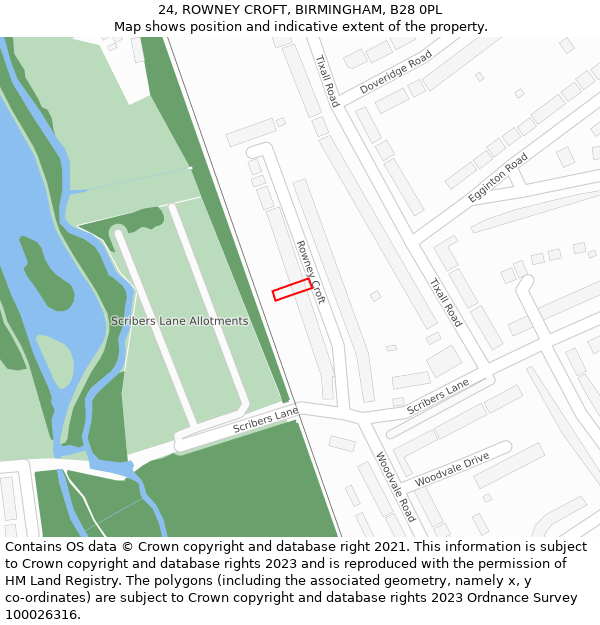 24, ROWNEY CROFT, BIRMINGHAM, B28 0PL: Location map and indicative extent of plot