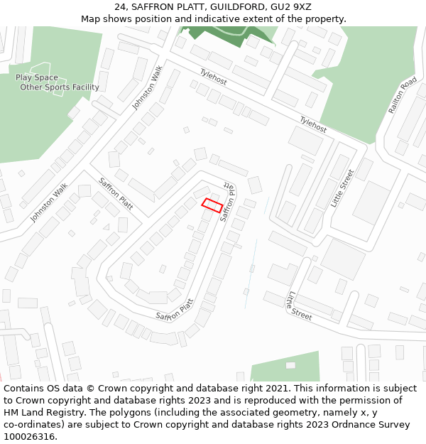 24, SAFFRON PLATT, GUILDFORD, GU2 9XZ: Location map and indicative extent of plot