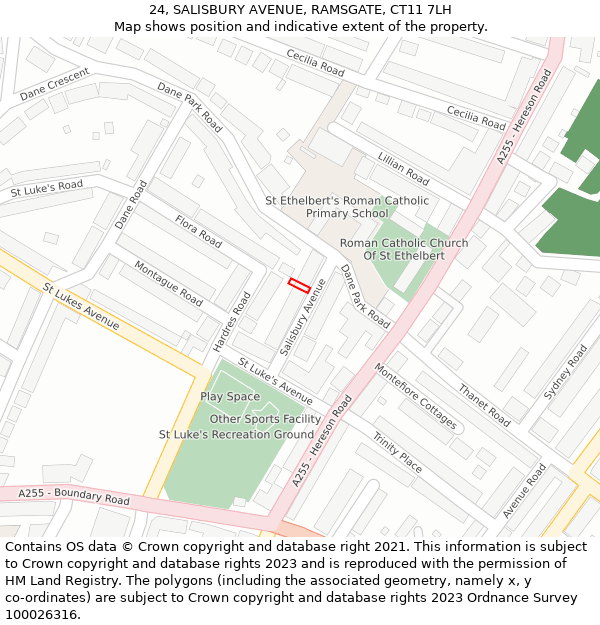 24, SALISBURY AVENUE, RAMSGATE, CT11 7LH: Location map and indicative extent of plot