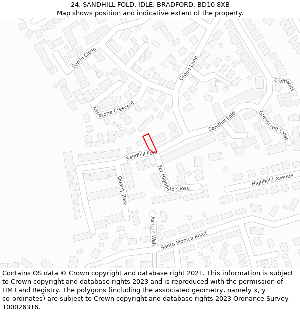 24, SANDHILL FOLD, IDLE, BRADFORD, BD10 8XB: Location map and indicative extent of plot