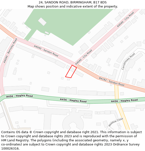 24, SANDON ROAD, BIRMINGHAM, B17 8DS: Location map and indicative extent of plot