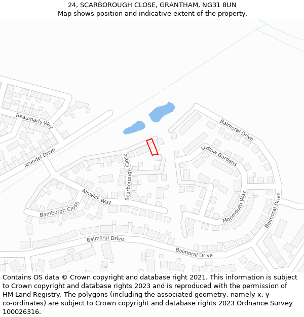 24, SCARBOROUGH CLOSE, GRANTHAM, NG31 8UN: Location map and indicative extent of plot