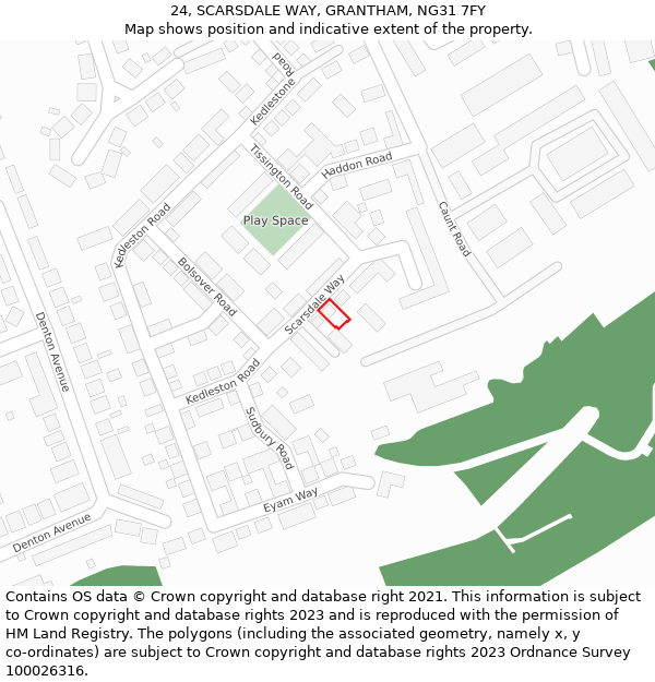 24, SCARSDALE WAY, GRANTHAM, NG31 7FY: Location map and indicative extent of plot