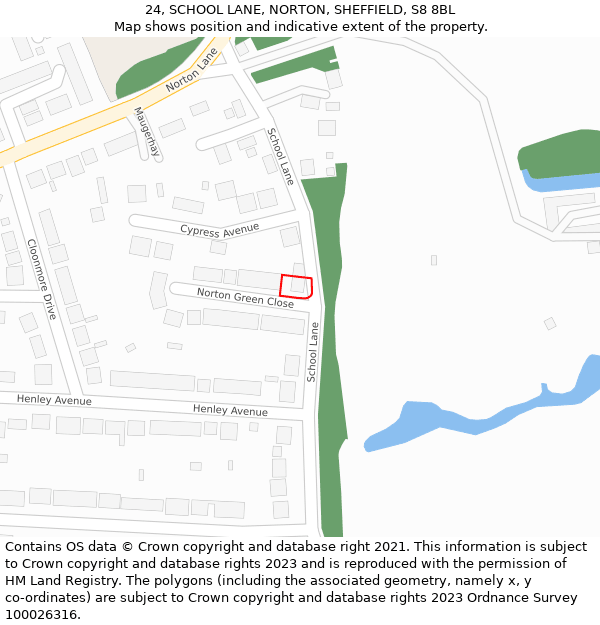 24, SCHOOL LANE, NORTON, SHEFFIELD, S8 8BL: Location map and indicative extent of plot