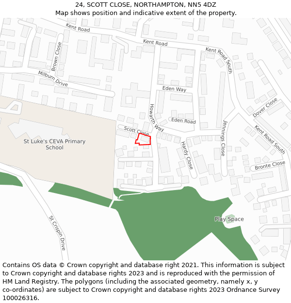 24, SCOTT CLOSE, NORTHAMPTON, NN5 4DZ: Location map and indicative extent of plot