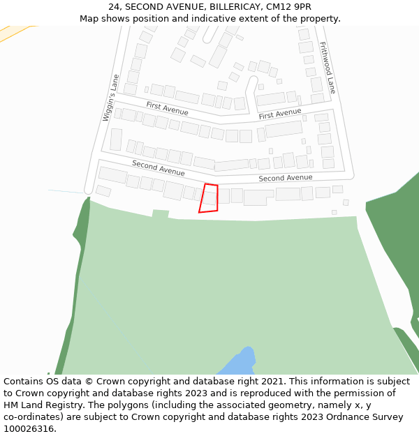 24, SECOND AVENUE, BILLERICAY, CM12 9PR: Location map and indicative extent of plot
