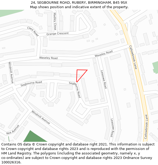 24, SEGBOURNE ROAD, RUBERY, BIRMINGHAM, B45 9SX: Location map and indicative extent of plot