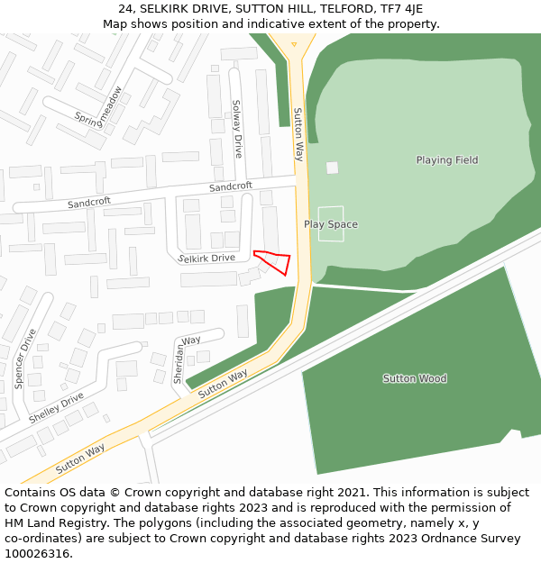 24, SELKIRK DRIVE, SUTTON HILL, TELFORD, TF7 4JE: Location map and indicative extent of plot