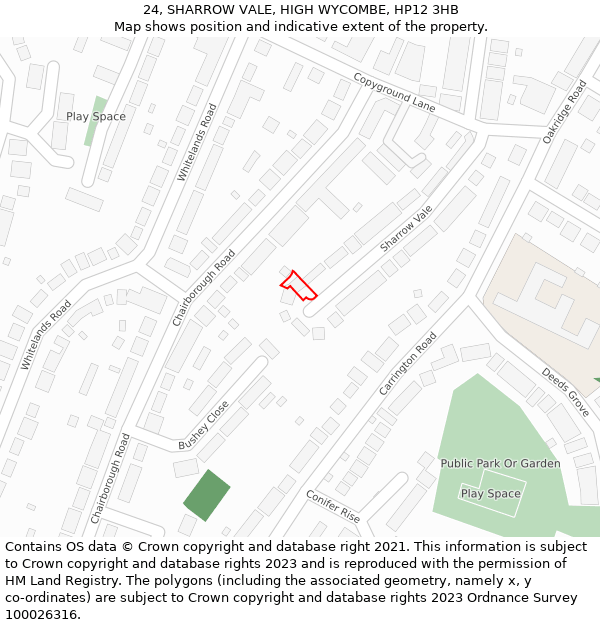 24, SHARROW VALE, HIGH WYCOMBE, HP12 3HB: Location map and indicative extent of plot