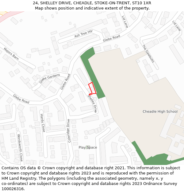 24, SHELLEY DRIVE, CHEADLE, STOKE-ON-TRENT, ST10 1XR: Location map and indicative extent of plot