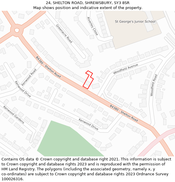 24, SHELTON ROAD, SHREWSBURY, SY3 8SR: Location map and indicative extent of plot