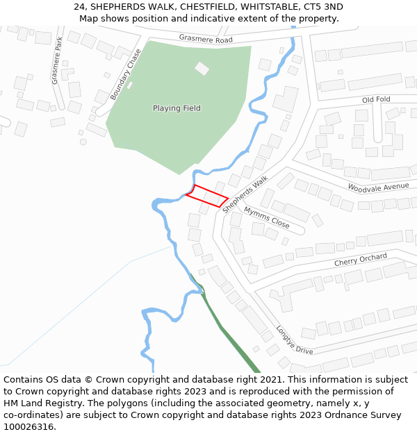 24, SHEPHERDS WALK, CHESTFIELD, WHITSTABLE, CT5 3ND: Location map and indicative extent of plot