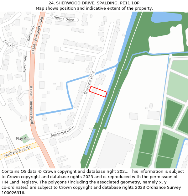 24, SHERWOOD DRIVE, SPALDING, PE11 1QP: Location map and indicative extent of plot