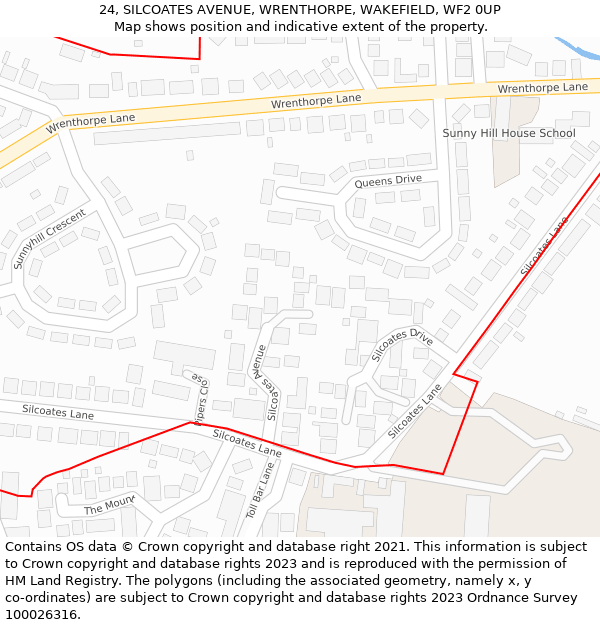 24, SILCOATES AVENUE, WRENTHORPE, WAKEFIELD, WF2 0UP: Location map and indicative extent of plot