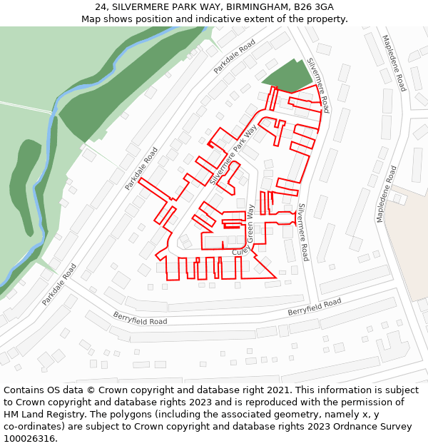 24, SILVERMERE PARK WAY, BIRMINGHAM, B26 3GA: Location map and indicative extent of plot