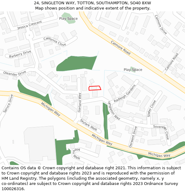 24, SINGLETON WAY, TOTTON, SOUTHAMPTON, SO40 8XW: Location map and indicative extent of plot