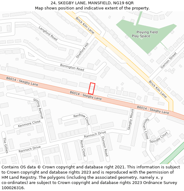 24, SKEGBY LANE, MANSFIELD, NG19 6QR: Location map and indicative extent of plot