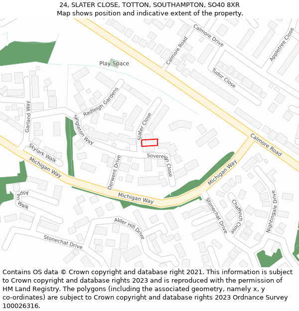 24, SLATER CLOSE, TOTTON, SOUTHAMPTON, SO40 8XR: Location map and indicative extent of plot