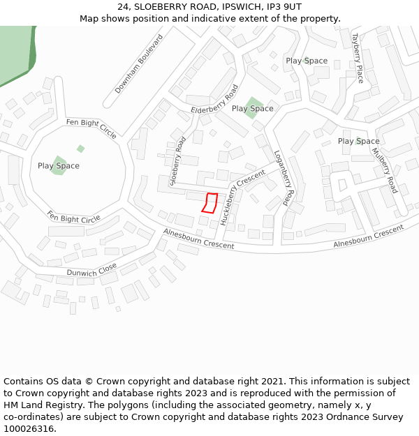 24, SLOEBERRY ROAD, IPSWICH, IP3 9UT: Location map and indicative extent of plot