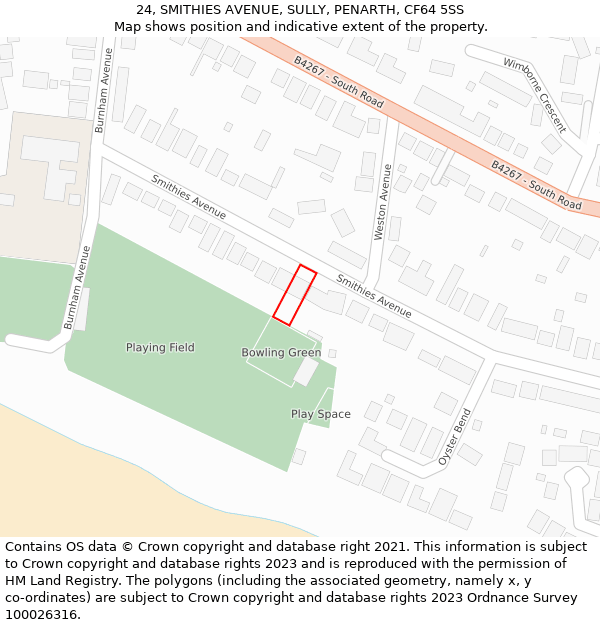 24, SMITHIES AVENUE, SULLY, PENARTH, CF64 5SS: Location map and indicative extent of plot