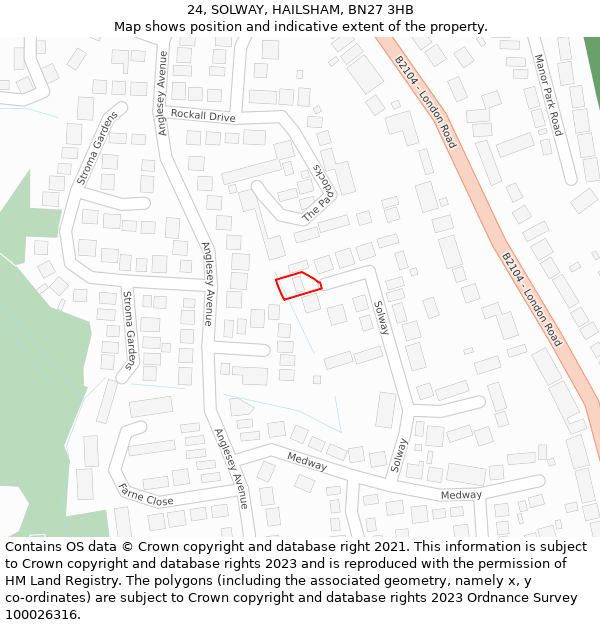 24, SOLWAY, HAILSHAM, BN27 3HB: Location map and indicative extent of plot