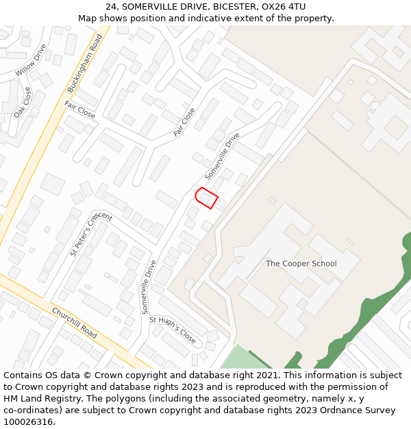 24, SOMERVILLE DRIVE, BICESTER, OX26 4TU: Location map and indicative extent of plot