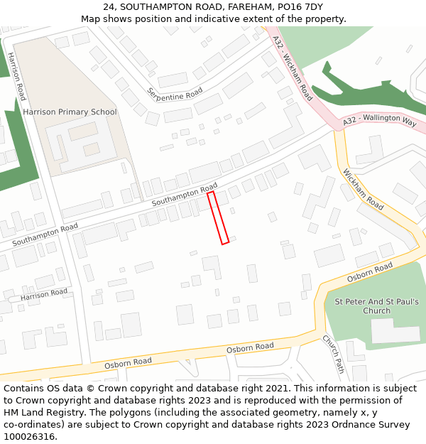 24, SOUTHAMPTON ROAD, FAREHAM, PO16 7DY: Location map and indicative extent of plot