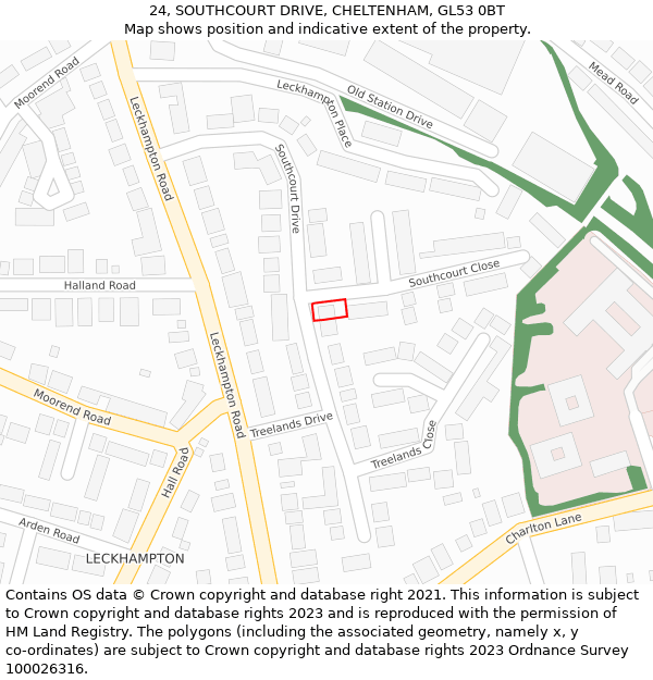 24, SOUTHCOURT DRIVE, CHELTENHAM, GL53 0BT: Location map and indicative extent of plot