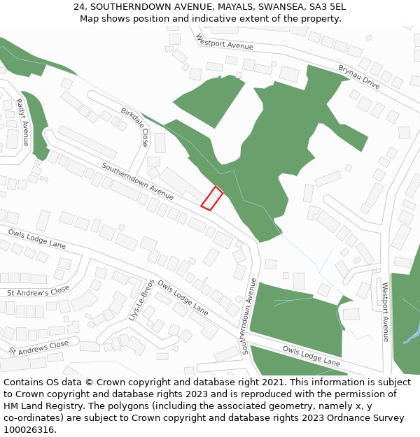 24, SOUTHERNDOWN AVENUE, MAYALS, SWANSEA, SA3 5EL: Location map and indicative extent of plot