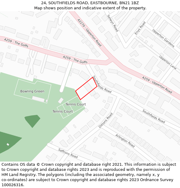 24, SOUTHFIELDS ROAD, EASTBOURNE, BN21 1BZ: Location map and indicative extent of plot