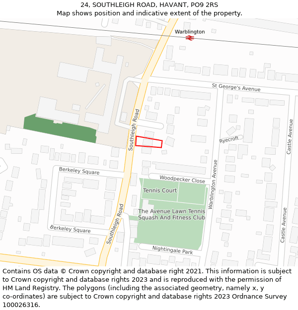 24, SOUTHLEIGH ROAD, HAVANT, PO9 2RS: Location map and indicative extent of plot