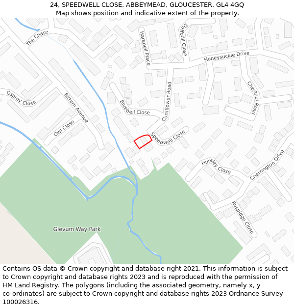 24, SPEEDWELL CLOSE, ABBEYMEAD, GLOUCESTER, GL4 4GQ: Location map and indicative extent of plot