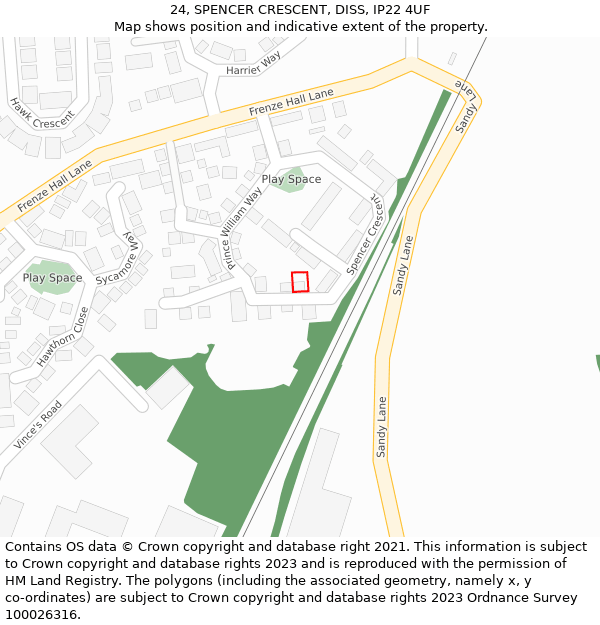 24, SPENCER CRESCENT, DISS, IP22 4UF: Location map and indicative extent of plot