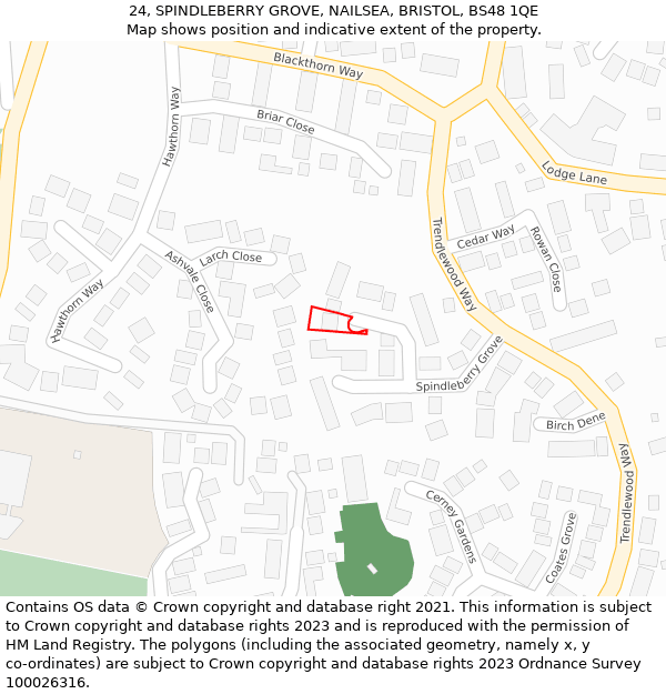 24, SPINDLEBERRY GROVE, NAILSEA, BRISTOL, BS48 1QE: Location map and indicative extent of plot