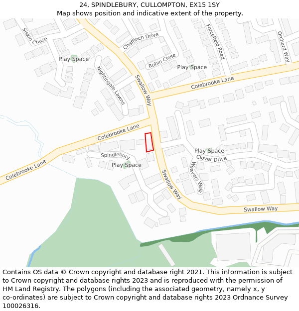 24, SPINDLEBURY, CULLOMPTON, EX15 1SY: Location map and indicative extent of plot