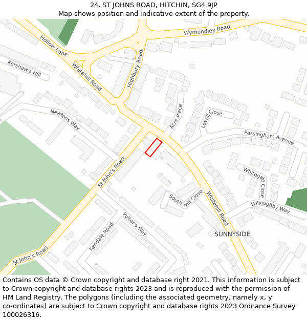 24, ST JOHNS ROAD, HITCHIN, SG4 9JP: Location map and indicative extent of plot