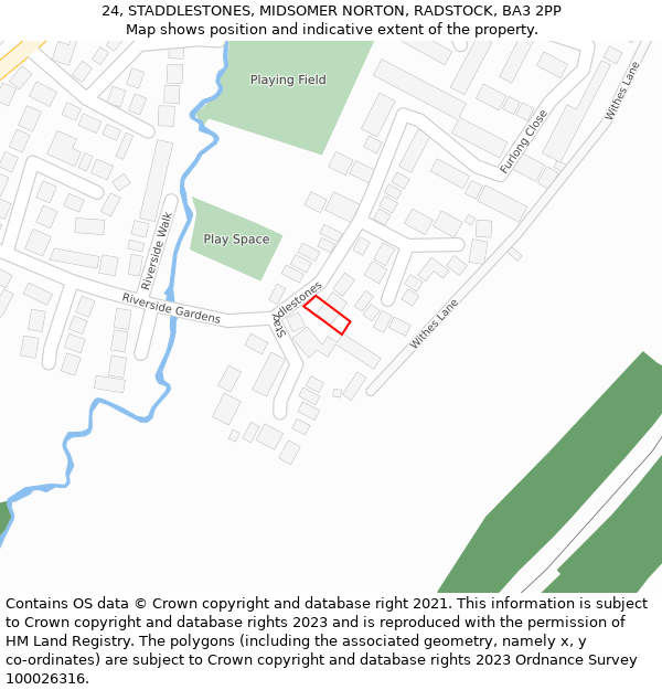 24, STADDLESTONES, MIDSOMER NORTON, RADSTOCK, BA3 2PP: Location map and indicative extent of plot