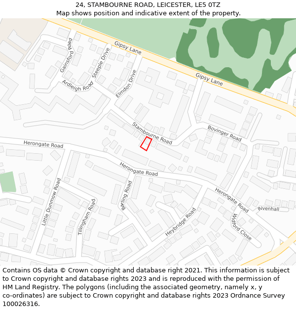 24, STAMBOURNE ROAD, LEICESTER, LE5 0TZ: Location map and indicative extent of plot