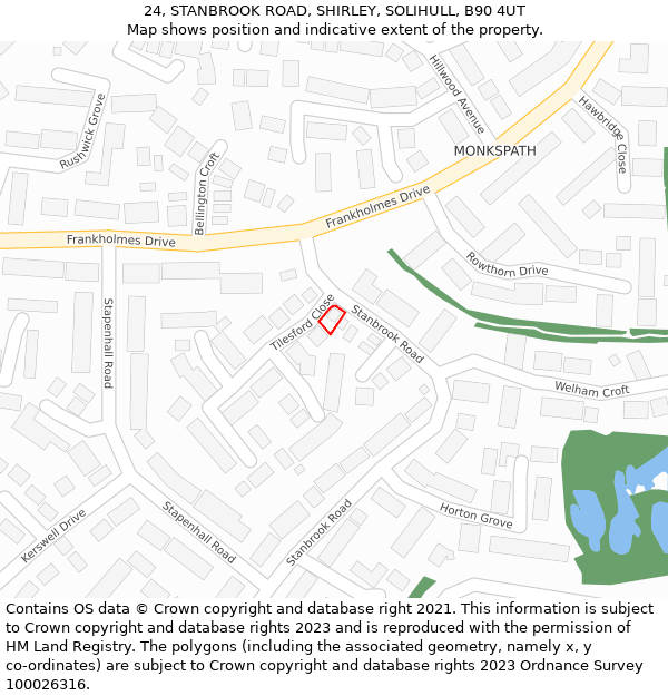 24, STANBROOK ROAD, SHIRLEY, SOLIHULL, B90 4UT: Location map and indicative extent of plot