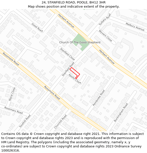 24, STANFIELD ROAD, POOLE, BH12 3HR: Location map and indicative extent of plot