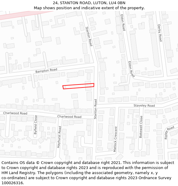 24, STANTON ROAD, LUTON, LU4 0BN: Location map and indicative extent of plot
