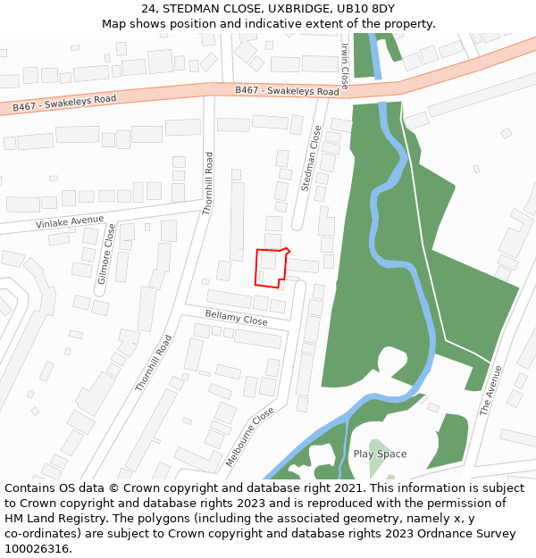 24, STEDMAN CLOSE, UXBRIDGE, UB10 8DY: Location map and indicative extent of plot