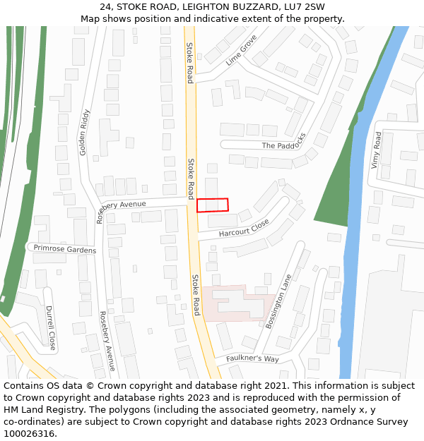 24, STOKE ROAD, LEIGHTON BUZZARD, LU7 2SW: Location map and indicative extent of plot