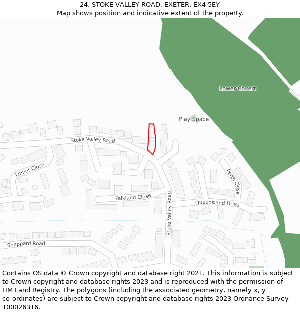24, STOKE VALLEY ROAD, EXETER, EX4 5EY: Location map and indicative extent of plot