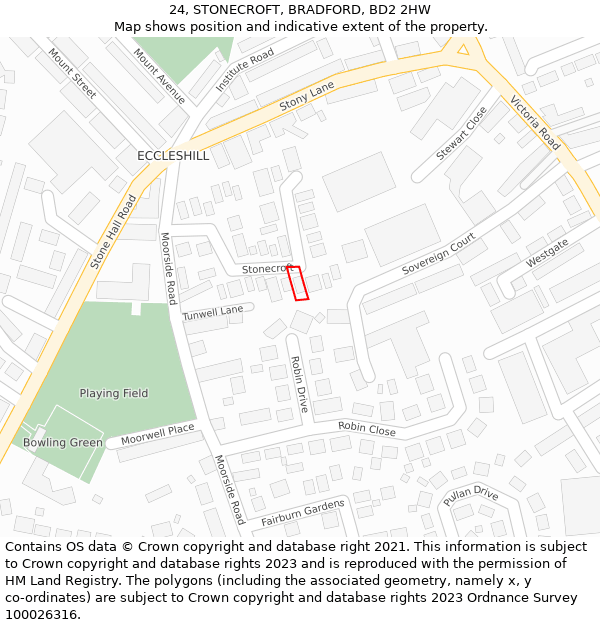 24, STONECROFT, BRADFORD, BD2 2HW: Location map and indicative extent of plot