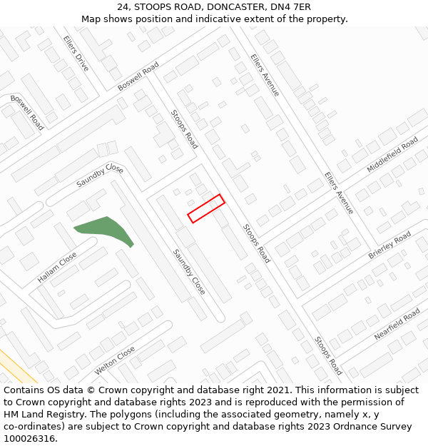 24, STOOPS ROAD, DONCASTER, DN4 7ER: Location map and indicative extent of plot