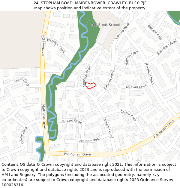 24, STOPHAM ROAD, MAIDENBOWER, CRAWLEY, RH10 7JF: Location map and indicative extent of plot