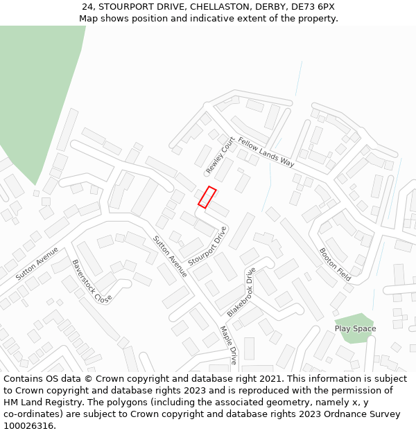 24, STOURPORT DRIVE, CHELLASTON, DERBY, DE73 6PX: Location map and indicative extent of plot