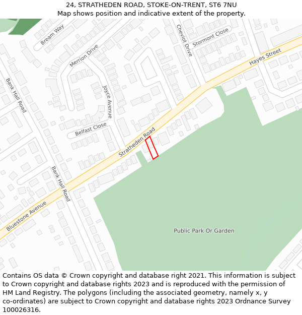 24, STRATHEDEN ROAD, STOKE-ON-TRENT, ST6 7NU: Location map and indicative extent of plot